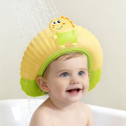 Silicone Adjustable Kids Shower Cap, Tear-Free Shampoo Protection Hat for Baby Toddler Children, Safe Waterproof Bathing Hair Wash Cap 0-9 Years (yellpw) in Kuwait
