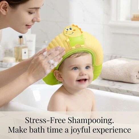 Silicone Adjustable Kids Shower Cap, Tear-Free Shampoo Protection Hat for Baby Toddler Children, Safe Waterproof Bathing Hair Wash Cap 0-9 Years (yellpw) in Kuwait