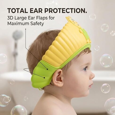 Silicone Adjustable Kids Shower Cap, Tear-Free Shampoo Protection Hat for Baby Toddler Children, Safe Waterproof Bathing Hair Wash Cap 0-9 Years (yellpw) in Kuwait