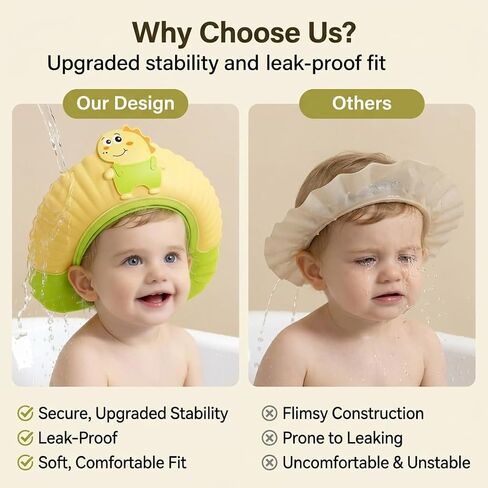 Silicone Adjustable Kids Shower Cap, Tear-Free Shampoo Protection Hat for Baby Toddler Children, Safe Waterproof Bathing Hair Wash Cap 0-9 Years (yellpw) in Kuwait