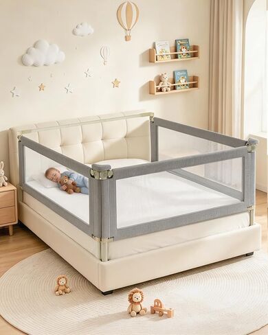 3-Piece Twin Size Bed Rail for Toddlers, Baby Bed Rail Guard with Height Adjustable, Headboard Rod, Bed Safety Rails for Twin Size Bed —(39" x 74.8" x 74.8") in Kuwait