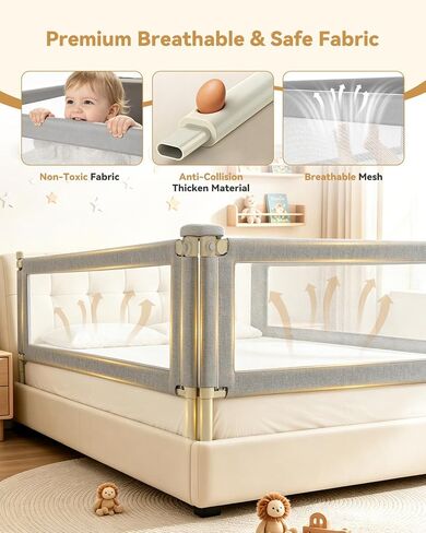 3-Piece Twin Size Bed Rail for Toddlers, Baby Bed Rail Guard with Height Adjustable, Headboard Rod, Bed Safety Rails for Twin Size Bed —(39" x 74.8" x 74.8") in Kuwait