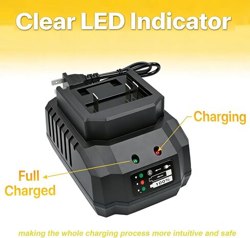 21V Single Port Rapid Battery Charger, Compatible with 21V Lithium-Ion Battery, Single Port Quick Charger Base with LED Light, Battery Not Included in Saudi Arabia