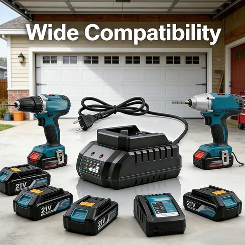 21V Single Port Rapid Battery Charger, Compatible with 21V Lithium-Ion Battery, Single Port Quick Charger Base with LED Light, Battery Not Included in Saudi Arabia