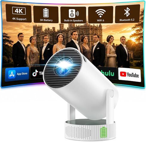 Mini Projector with WiFi and Bluetooth, Portable Projector with Built-in Battery, 4K Supported Android 11.0 Smart Outdoor Projector for Camping, Bedroom, Compatible with iPhone/TV Stick/HDMI/Laptop in Saudi Arabia