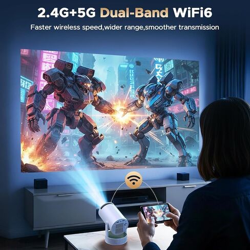 Mini Projector with WiFi and Bluetooth, Portable Projector with Built-in Battery, 4K Supported Android 11.0 Smart Outdoor Projector for Camping, Bedroom, Compatible with iPhone/TV Stick/HDMI/Laptop in Saudi Arabia