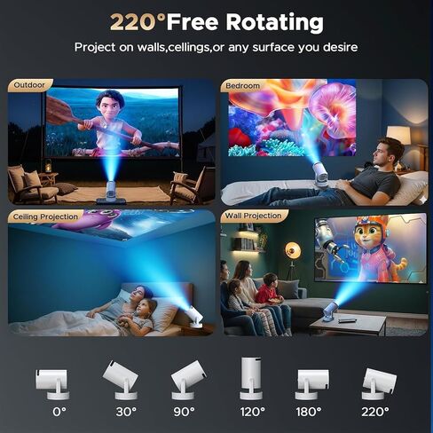 Mini Projector with WiFi and Bluetooth, Portable Projector with Built-in Battery, 4K Supported Android 11.0 Smart Outdoor Projector for Camping, Bedroom, Compatible with iPhone/TV Stick/HDMI/Laptop in Saudi Arabia