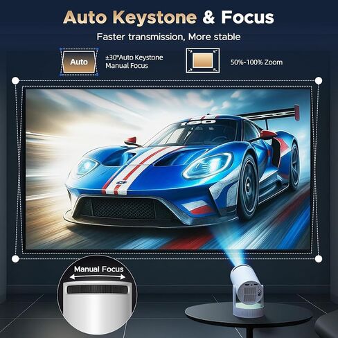 Mini Projector with WiFi and Bluetooth, Portable Projector with Built-in Battery, 4K Supported Android 11.0 Smart Outdoor Projector for Camping, Bedroom, Compatible with iPhone/TV Stick/HDMI/Laptop in Saudi Arabia