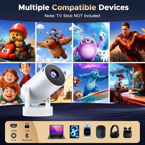 Mini Projector with WiFi and Bluetooth, Portable Projector with Built-in Battery, 4K Supported Android 11.0 Smart Outdoor Projector for Camping, Bedroom, Compatible with iPhone/TV Stick/HDMI/Laptop in Saudi Arabia