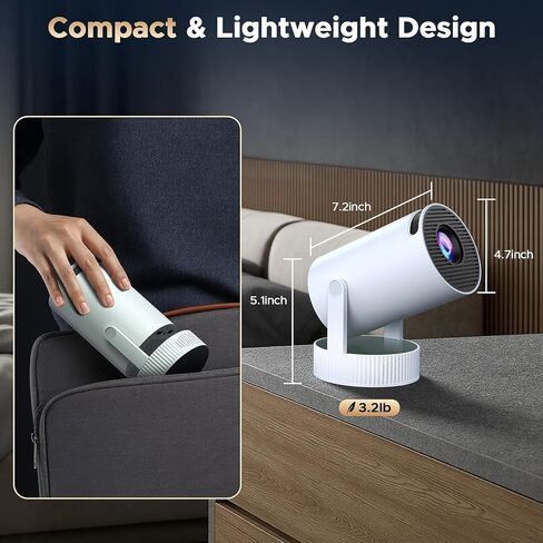 Mini Projector with WiFi and Bluetooth, Portable Projector with Built-in Battery, 4K Supported Android 11.0 Smart Outdoor Projector for Camping, Bedroom, Compatible with iPhone/TV Stick/HDMI/Laptop in Saudi Arabia