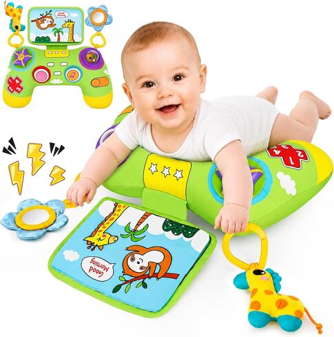 USATDD Tummy Time Pillow with Game Controller Shape Montessori Sensory Toy, Baby Tummy Time Toys with Crinkle Cloth Book, Rattle, Baby Safe Mirror, Gamer for Babies 0-6 Months in Saudi Arabia