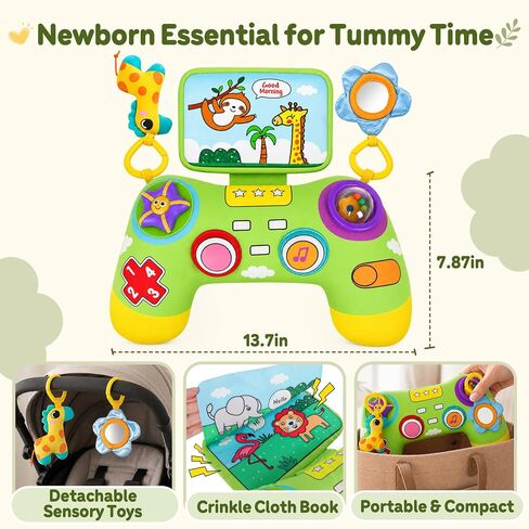 USATDD Tummy Time Pillow with Game Controller Shape Montessori Sensory Toy, Baby Tummy Time Toys with Crinkle Cloth Book, Rattle, Baby Safe Mirror, Gamer for Babies 0-6 Months in Saudi Arabia
