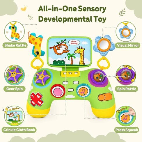 USATDD Tummy Time Pillow with Game Controller Shape Montessori Sensory Toy, Baby Tummy Time Toys with Crinkle Cloth Book, Rattle, Baby Safe Mirror, Gamer for Babies 0-6 Months in Saudi Arabia