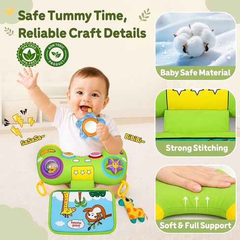 USATDD Tummy Time Pillow with Game Controller Shape Montessori Sensory Toy, Baby Tummy Time Toys with Crinkle Cloth Book, Rattle, Baby Safe Mirror, Gamer for Babies 0-6 Months in Saudi Arabia