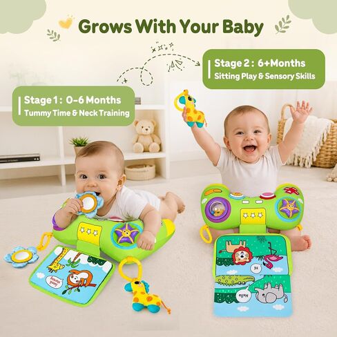 USATDD Tummy Time Pillow with Game Controller Shape Montessori Sensory Toy, Baby Tummy Time Toys with Crinkle Cloth Book, Rattle, Baby Safe Mirror, Gamer for Babies 0-6 Months in Saudi Arabia