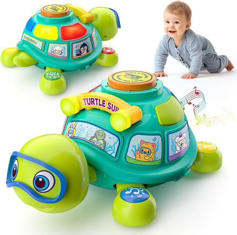 Baby Toys 6-12 Months, Musical Turtle Tummy Time Developmental Crawling Toy for 6 7 8 9 10 Months, Educational Bilingual Infant Toy 6-9-12 Months, Baby Boy Girl Birthday Gifts in Kuwait