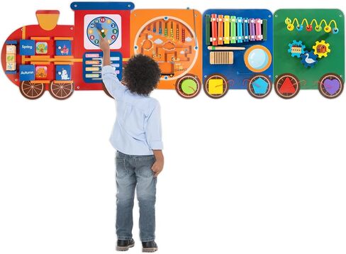 Train Activity Wall Busy Board Panels | 11-in-1 Wooden Sensory Wall Panel for Kids, Toddler Montessori Learning Activity Center, Perfect for Toddler Playroom Nursery Classroom Dentist Waiting Room in Saudi Arabia