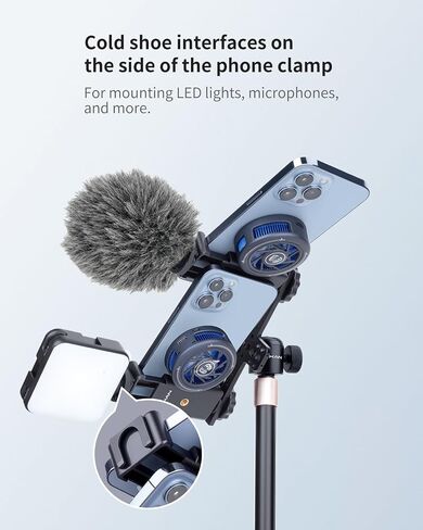 Metal Dual Phone Holder with Independently Adjustable Clamps, Cell Phone Tripod Mount Adapter with 360° Ball Head for Vlog/Live Streaming/Video Recording, Compatible with iPhone Samsung and More in Saudi Arabia