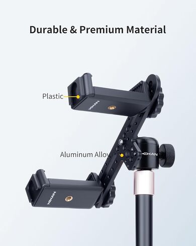 Metal Dual Phone Holder with Independently Adjustable Clamps, Cell Phone Tripod Mount Adapter with 360° Ball Head for Vlog/Live Streaming/Video Recording, Compatible with iPhone Samsung and More in Saudi Arabia