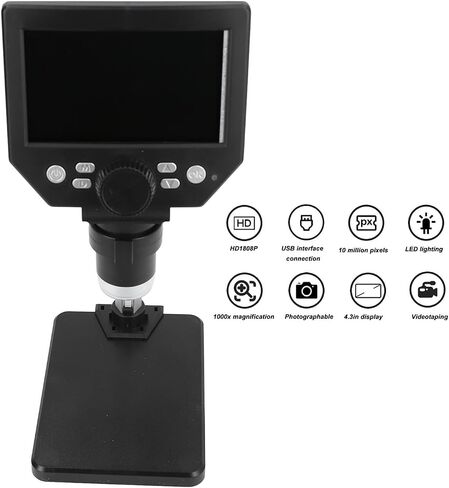 Digital Microscope 4.3in LCD 10MP USB Soldering Microscope Electronics Repair Tool with 8 LED Lights for Camera Video Recording 1000X Magnification in Saudi Arabia