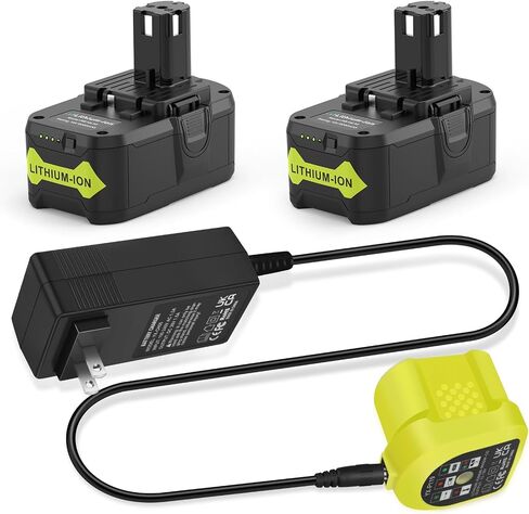 بطارية ليثيوم Labtec 18V 6.0Ah لـ Ryobi P108/P107/P104 aa مجموعة شاحن الكيمياء المزدوج، متوافقة مع أدوات Ryobi 18V (RB18L25، RB18L50) in Kuwait