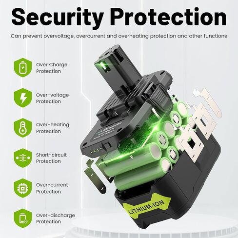 بطارية ليثيوم Labtec 18V 6.0Ah لـ Ryobi P108/P107/P104 aa مجموعة شاحن الكيمياء المزدوج، متوافقة مع أدوات Ryobi 18V (RB18L25، RB18L50) in Kuwait