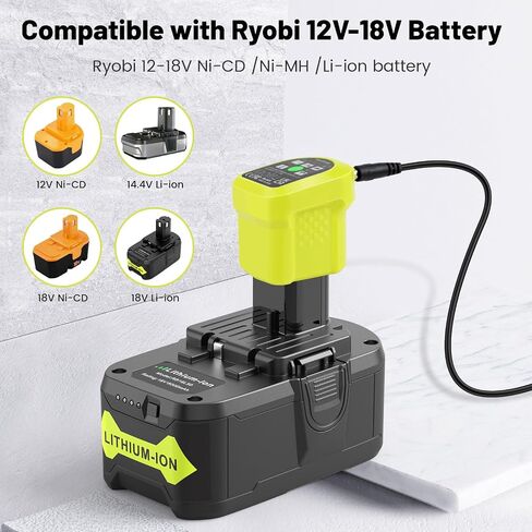 بطارية ليثيوم Labtec 18V 6.0Ah لـ Ryobi P108/P107/P104 aa مجموعة شاحن الكيمياء المزدوج، متوافقة مع أدوات Ryobi 18V (RB18L25، RB18L50) in Kuwait