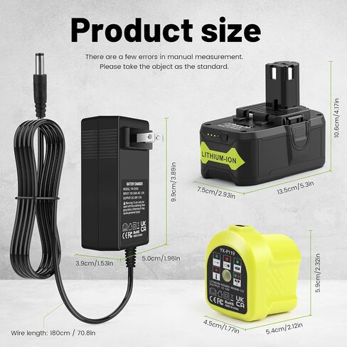 بطارية ليثيوم Labtec 18V 6.0Ah لـ Ryobi P108/P107/P104 aa مجموعة شاحن الكيمياء المزدوج، متوافقة مع أدوات Ryobi 18V (RB18L25، RB18L50) in Kuwait