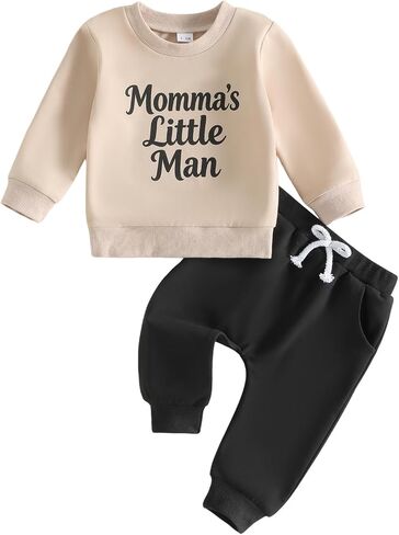 Amiblvowa Baby Boy 2Pcs Outfit Letter Print Sweatshirt Jogger Pants Set Infant Toddler Clothes Casual Outfits 0-3T in Saudi Arabia