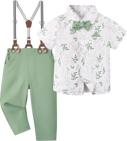 Volunboy Boys Summer Formal Wedding Guest Dress Clothes Shorts Set | toddler ring bearer outfit, short sleeve dress shirt,gentleman bowtie suspenders pants set,birthday photoshoot short set in Saudi Arabia