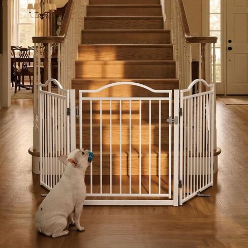 No Pawblems Metal Freestanding Foldable Dog Gate with Door, 30'' Tall | Freestanding Pet Gate for Indoor & Outdoor, Up to 156 Inch Extra Wide Dog Fence for Doorways, Stairs, Deck, 6 Panels, Black in Saudi Arabia