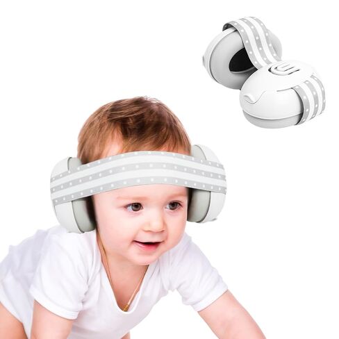 Baby Earmuffs with Elastic Headband, Hearing Protection, 0-36 Months, White | Soft elastic headband earmuffs for babies ages 0–36 months; helps reduce loud sounds during airplane travel, trips, and sleep in Kuwait
