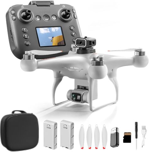 RC Hobby Drone with Screen Display Remote Control, 1080P Dual Camera, Speed Adjustment, Altitude Hold, One-Key Takeoff, 3D Flips, 2 Batteries, Hovering, Brushless Motor, APP Control, Plane Copter, LED Lights, Adult Beginners FPV Quadcopter Airplane Helico in Kuwait