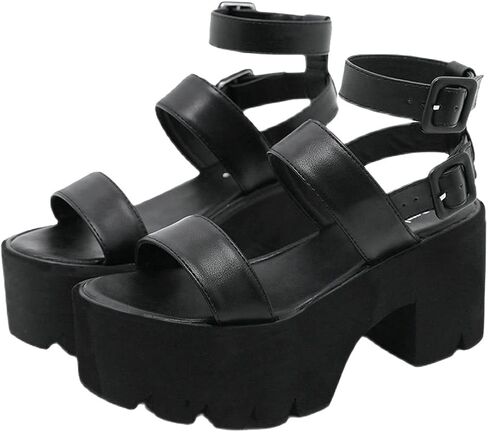 Agodor Women's Goth Platform Sandals Ankle Strap Chunky High Heels Open Toe Slingback Roman Gladiator Shoes (US 6, black style2) in Saudi Arabia