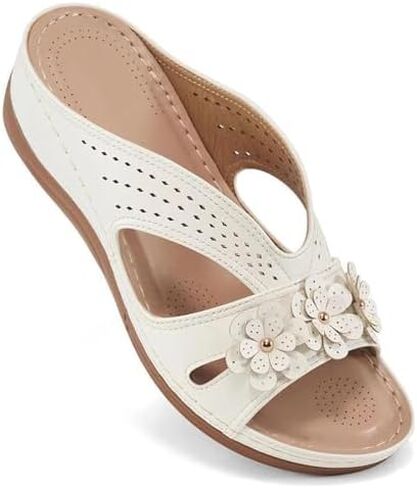Wedge Slippers for Women Floral Round Open Toe Platform Sandals Comfort Breathable Slip- On Lightweight Non-Slip Soft Sole Casual Slide Sandals for Daily Vacation Beach in Kuwait