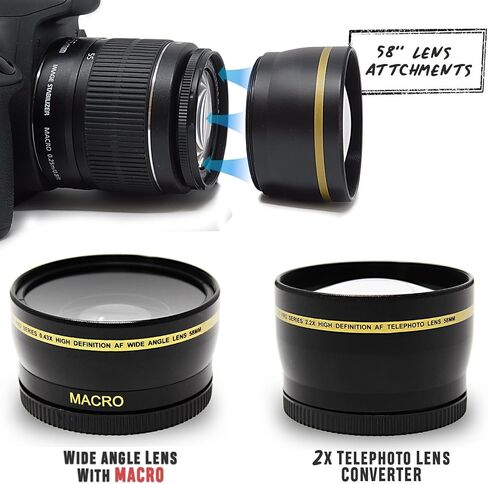 Premium 58mm Accessory Kit for Canon EOS Rebel T6i T6S T5i T5 T4i T3i T3 T2i SL1 EOS 70D 60D 5D 750D 700D 650D 600D 550D 1200D 1100D 100D EOS M3 M2 T1i XTi XT SL1 XSi 7D Mark II DSLR Cameras in Kuwait