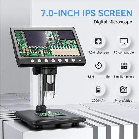 USB Microscope, Microscope, 7inch IPS Digital Coinscope 5MP 1200X Camera 1080P Videoscope 8 LED Light for Coin Circuit in Saudi Arabia