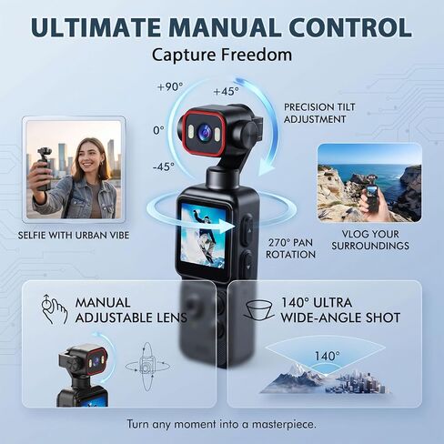 4K Vlogging Camera ,Portable Pocket Camera for YouTube TikTok with WiFi | Handheld Camera with 270° Rotating Lens,Inteligent Iollowing,1.54''Screen & 1200mAh,Daily Recording,Vlog,Travel in Saudi Arabia