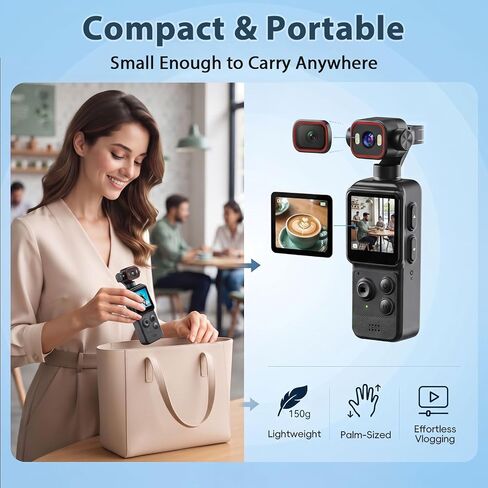 4K Vlogging Camera ,Portable Pocket Camera for YouTube TikTok with WiFi | Handheld Camera with 270° Rotating Lens,Inteligent Iollowing,1.54''Screen & 1200mAh,Daily Recording,Vlog,Travel in Saudi Arabia