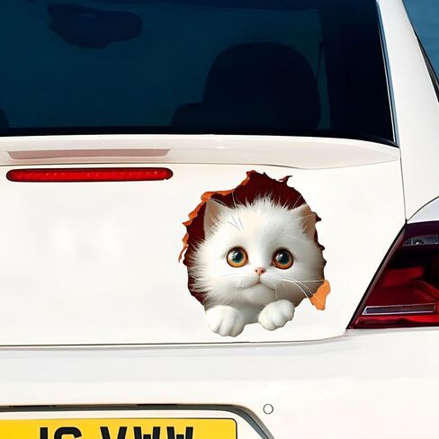 2 PCS White Persian Kitten Car Decals Vinyl Bumper Stickers Z-154 | White Persian kitten decals. Premium vinyl decals waterproof for car, truck, bumper, laptop, wall art. in Kuwait