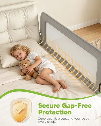 Bed Rail for Toddlers, 75IN Baby Bed Rail Guard Folding Up, Child Safety Side Railing Guards with Reinforced Anchor Bed in Kuwait