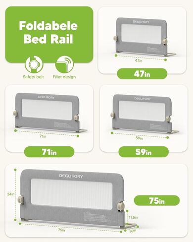Bed Rail for Toddlers, 75IN Baby Bed Rail Guard Folding Up, Child Safety Side Railing Guards with Reinforced Anchor Bed in Kuwait