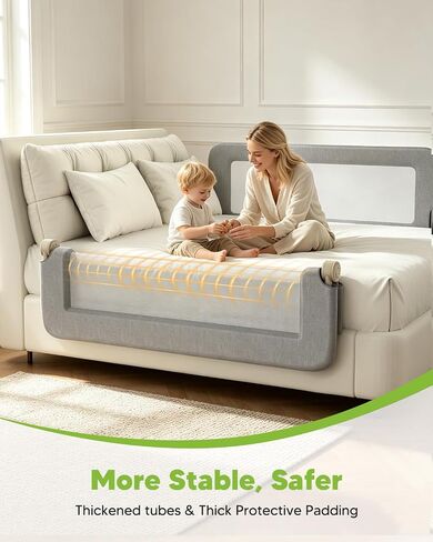 Bed Rail for Toddlers, 75IN Baby Bed Rail Guard Folding Up, Child Safety Side Railing Guards with Reinforced Anchor Bed in Kuwait