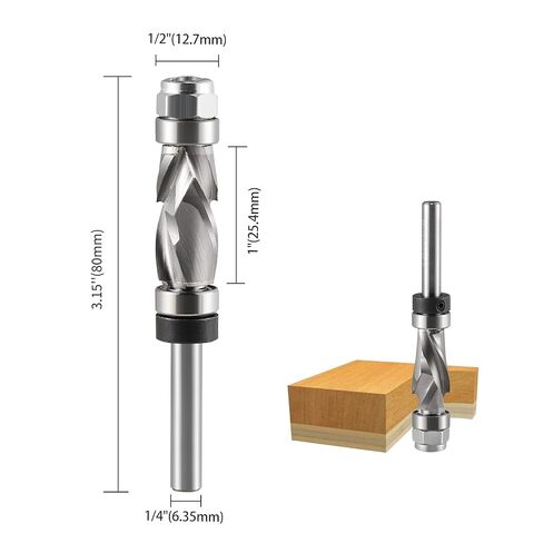 Compression Spiral Flush Trim Router Bit 1/4" Shank with Top and Bottom Bearing,1/2" Cutting Dia, Compression Flush Trim Bit for Wood Trimming Template Router Bit and Pattern Work Router Bits in Saudi Arabia