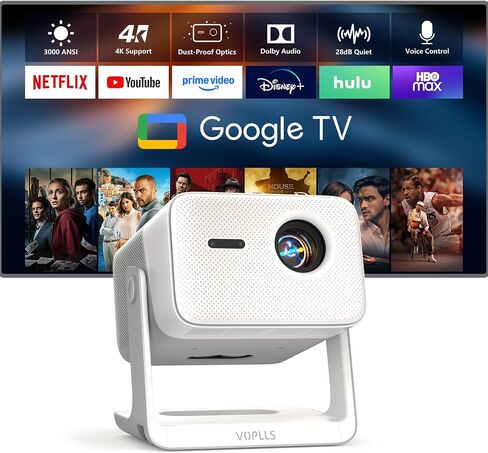 【Flagship Official Licensed Google TV】Smart Outdoor 4K Projector with WiFi and Bluetooth, VOPLLS Projectors with Dolby/Auto Focus, Portable Phone Movie Gaming Wireless Wifi Proyector for Bedroom/Home in Saudi Arabia