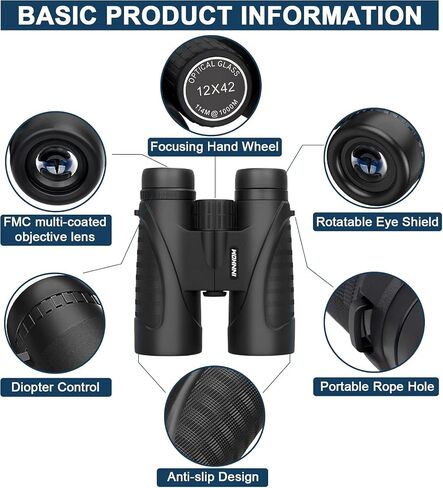 12x42 HD Waterproof Binoculars for Adults, Compact Binocular for Bird Watching (Black) in Saudi Arabia