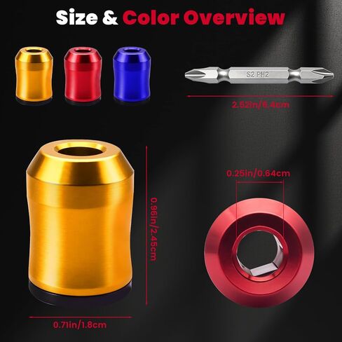 3 PCS Screwdriver Head Magnetic Ring Set, 1/4" Universal Magnetic Screw Holder with PH2 S2 Bit, Drill Bit Magnetizer, Screw Magnetizer for Drill & Hex Screwdriver in Saudi Arabia