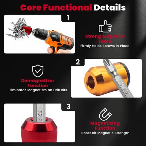 3 PCS Screwdriver Head Magnetic Ring Set, 1/4" Universal Magnetic Screw Holder with PH2 S2 Bit, Drill Bit Magnetizer, Screw Magnetizer for Drill & Hex Screwdriver in Saudi Arabia