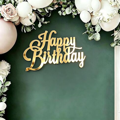 Happy Birthday Sign for Backdrop,Gold Acrylic Mirror Decal Letter Sticker Happy Birthday Letters Sign for Balloon Arch Birthday Party Balloon Arch Backdrop Decorations Backdrop Wall Photo Prop in Saudi Arabia