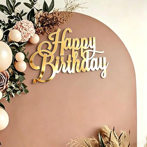 Happy Birthday Sign for Backdrop,Gold Acrylic Mirror Decal Letter Sticker Happy Birthday Letters Sign for Balloon Arch Birthday Party Balloon Arch Backdrop Decorations Backdrop Wall Photo Prop in Saudi Arabia